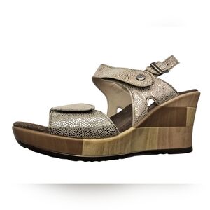 Wolky Silver Wedge Sandals with Velcro Adjustable Ankle Strap, Size 8